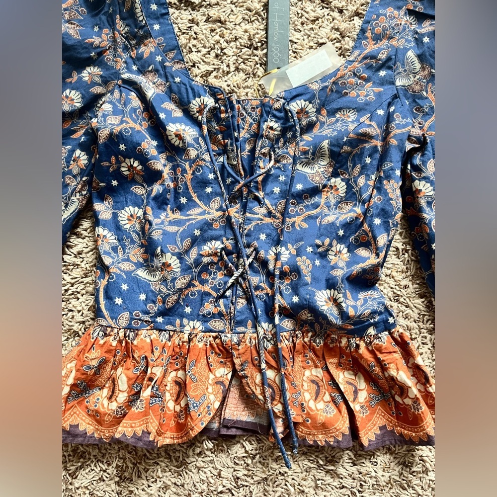 House of Harlow 1960 Nastassia blue and orange floral billowy puff sleeve - Picture 7 of 16